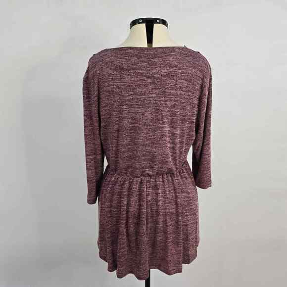 Bloomchic Blouse Women's 1X Plus Knit Round Neck Lace Long Sleeve Burgundy NWT - Picture 2 of 8